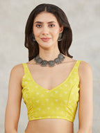 Janasya Women's Lime Yellow Georgette Floral Printed Printed Saree with Blouse Piece