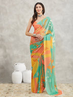 Janasya Women's Multicolor Georgette Floral Printed Printed Saree with Blouse Piece