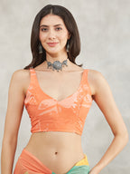 Janasya Women's Multicolor Georgette Floral Printed Printed Saree with Blouse Piece