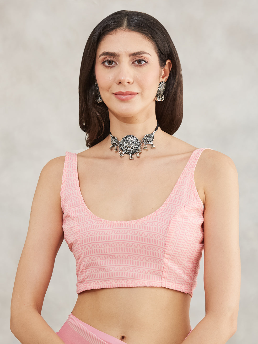 Janasya Women's Light Pink Georgette Floral Printed Printed Saree with Blouse Piece