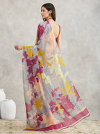 Janasya Women's Grey Georgette Abstract Printed Printed Saree with Blouse Piece