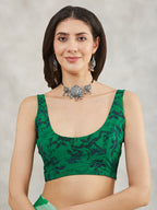 Janasya Women's Green Georgette Abstract Printed Printed Saree with Blouse Piece