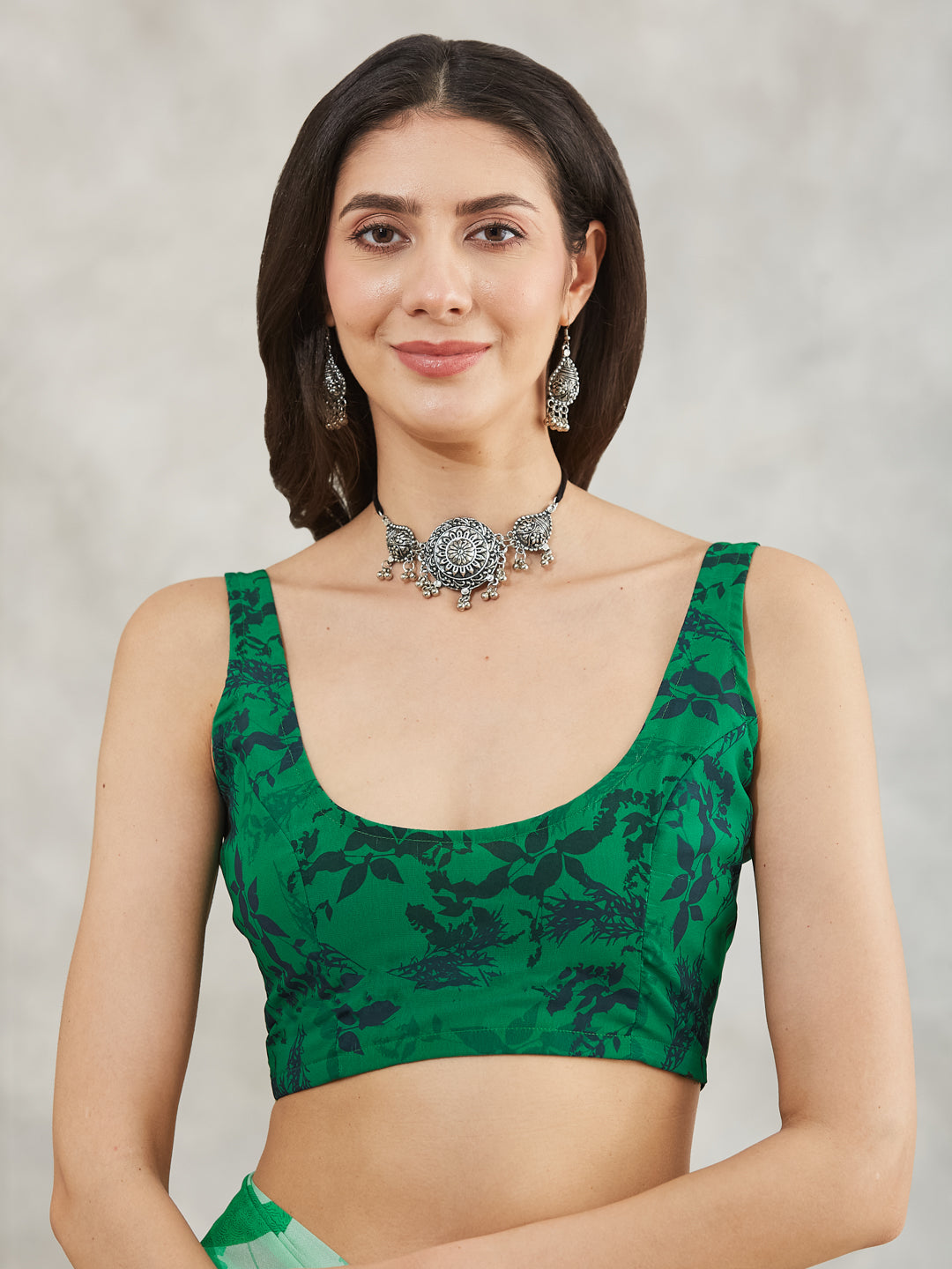 Janasya Women's Green Georgette Abstract Printed Printed Saree with Blouse Piece