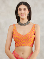 Janasya Women's Pink Georgette Geometric Printed Printed Saree with Blouse Piece