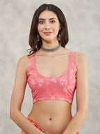 Janasya Women's Peach Georgette Floral Printed Printed Saree with Blouse Piece