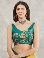 Janasya Women's Mustard Silk Blend Ethnic Motifs Printed Printed Saree with Blouse Piece