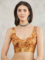 Janasya Women's Olive Green Silk Blend Floral Printed Printed Saree with Blouse Piece