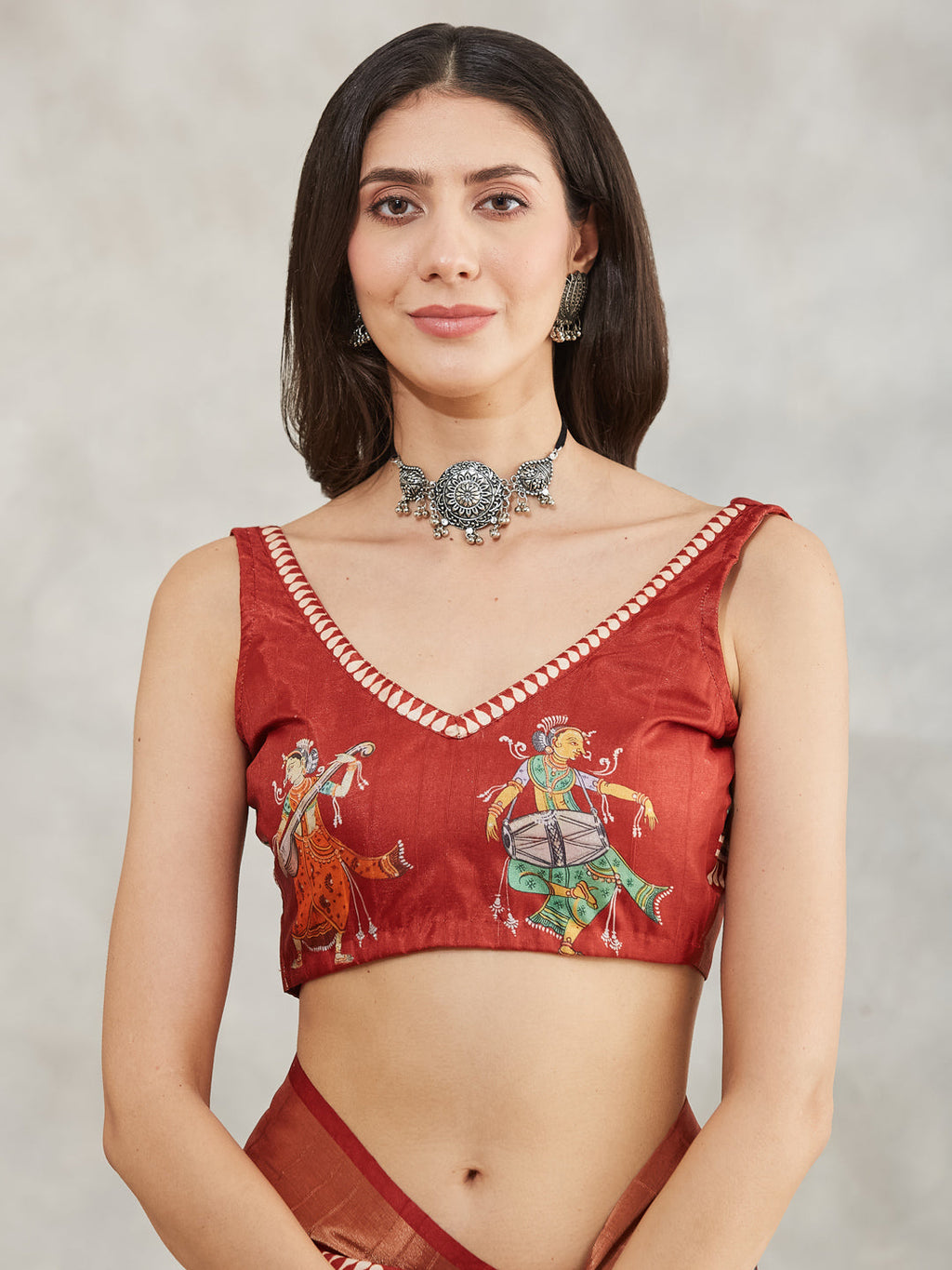 Janasya Women's Rust Silk Blend Paisley Printed Printed Saree with Blouse Piece