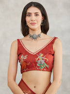 Janasya Women's Rust Silk Blend Paisley Printed Printed Saree with Blouse Piece