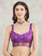 Janasya Women's Purple Silk Blend Bandhani Printed Printed Saree with Blouse Piece