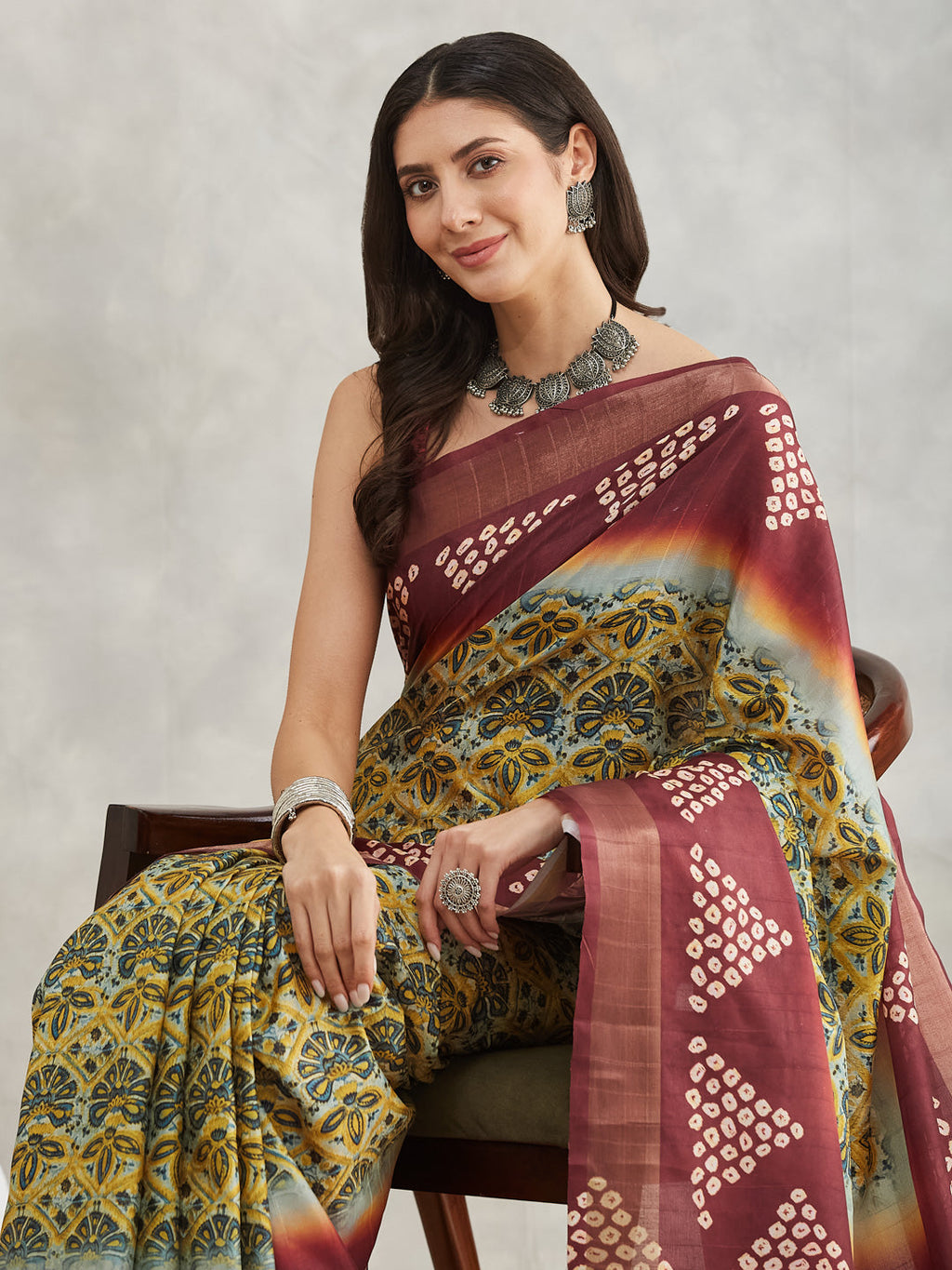 Janasya Women's Yellow Silk Blend Ethnic Motifs Printed Printed Saree with Blouse Piece