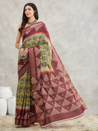 Janasya Women's Yellow Silk Blend Ethnic Motifs Printed Printed Saree with Blouse Piece