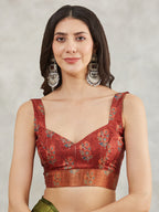 Janasya Women's Mehndi Green Silk Blend Bandhani Printed Printed Saree with Blouse Piece