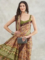 Janasya Women's Burgundy Silk Blend Paisley Printed Printed Saree with Blouse Piece