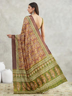 Janasya Women's Burgundy Silk Blend Paisley Printed Printed Saree with Blouse Piece