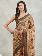 Janasya Women's Burgundy Silk Blend Paisley Printed Printed Saree with Blouse Piece