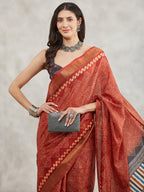 Janasya Women's Rust Orange Silk Blend Bandhani Printed Printed Saree with Blouse Piece