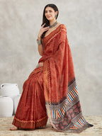 Janasya Women's Rust Orange Silk Blend Bandhani Printed Printed Saree with Blouse Piece