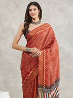 Janasya Women's Rust Orange Silk Blend Bandhani Printed Printed Saree with Blouse Piece