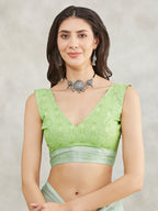 Janasya Women's Sea Green Linen Blend Abstract Printed Printed Saree with Blouse Piece