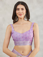 Janasya Women's Lavender Linen Blend Floral Printed Printed Saree with Blouse Piece