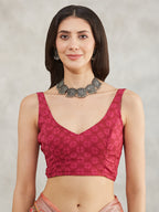 Janasya Women's Rust Linen Blend Batik Printed Printed Saree with Blouse Piece