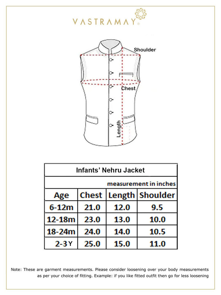 VASTRAMAY SISHU Boys Gold -Toned Woven Design Slim-Fit Nehru Jacket - qivii
