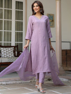 Women's Lavender Chinon Embellished Kurta with Pant and Dupatta