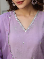Women's Lavender Chinon Embellished Kurta with Pant and Dupatta