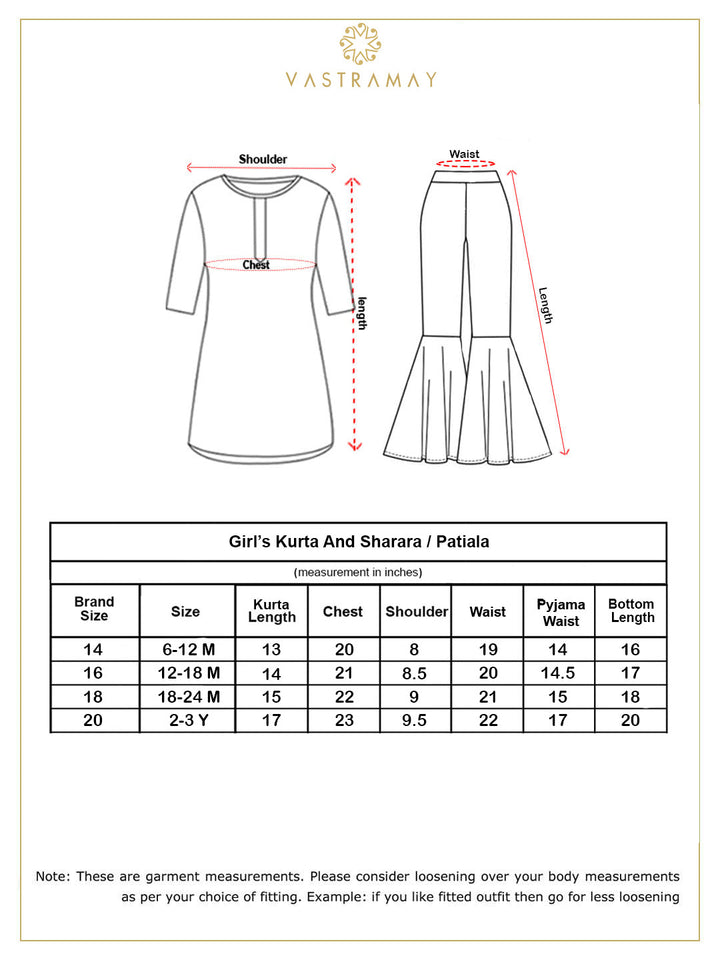 VASTRAMAY SISHU Girls' Gold Zari Kurta And Rose Gold Sharara Set - qivii