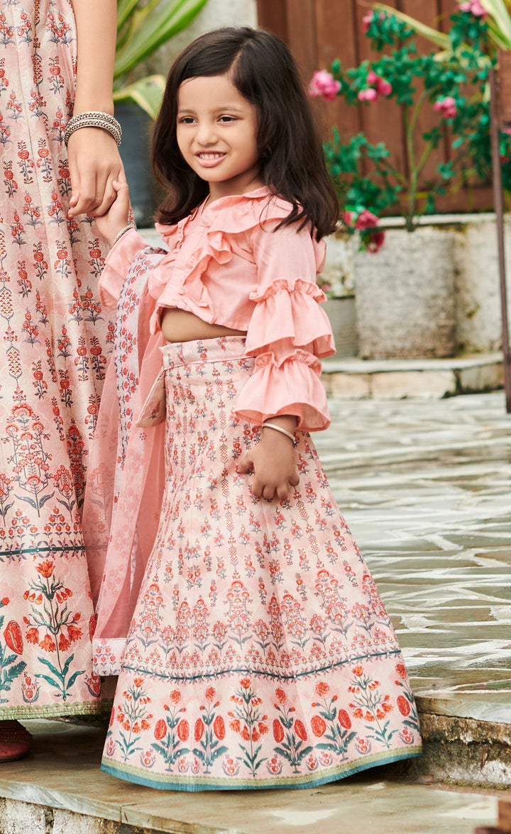 Joyful Jingle Tussar Silk Lehenga for Kids - qivii