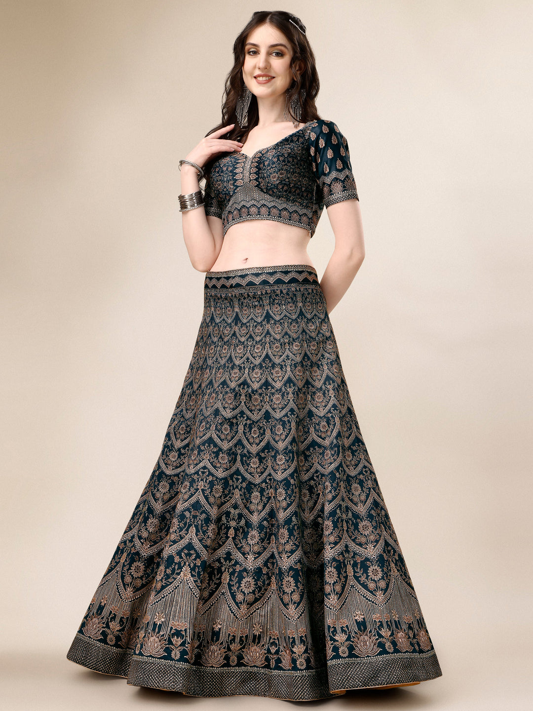 Dazzling Elegance: Swarovski Adorned Bridal and Semi-Bridal Lehengas - qivii