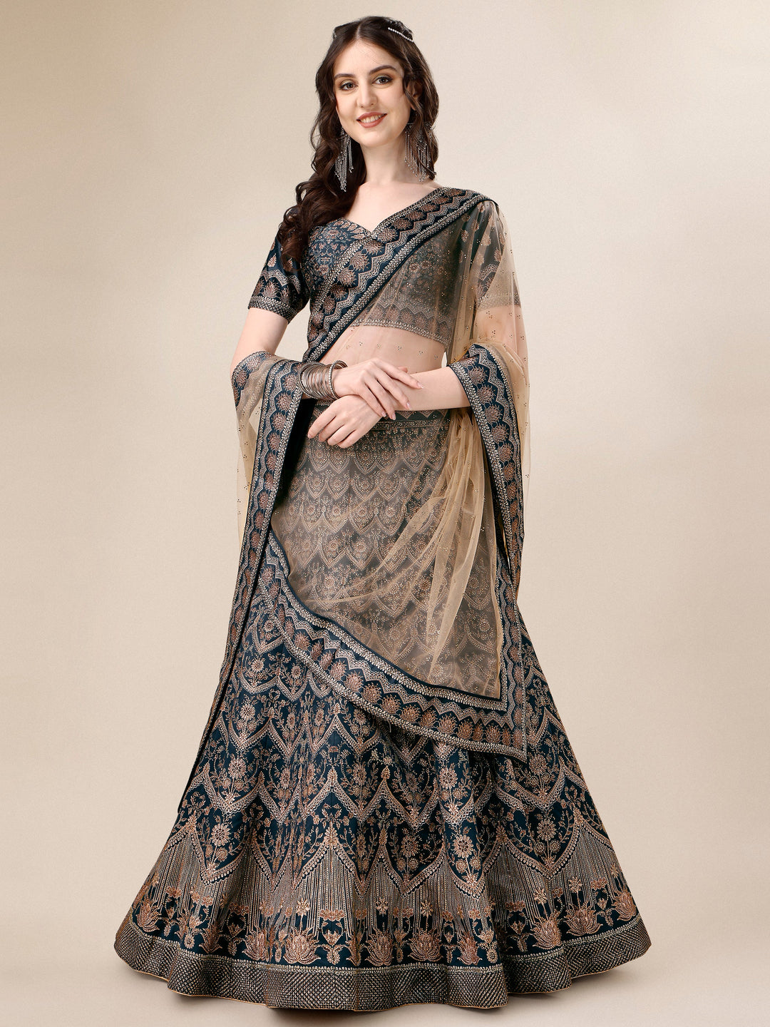 Dazzling Elegance: Swarovski Adorned Bridal and Semi-Bridal Lehengas - qivii