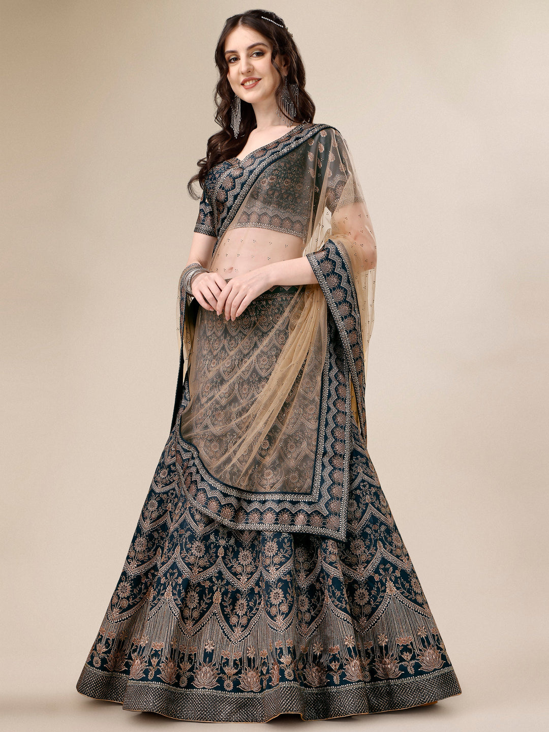 Dazzling Elegance: Swarovski Adorned Bridal and Semi-Bridal Lehengas - qivii