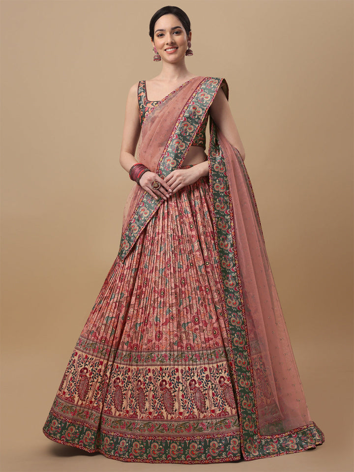Nature's Symphony: Kalamkari Digital Printed Lehenga - qivii