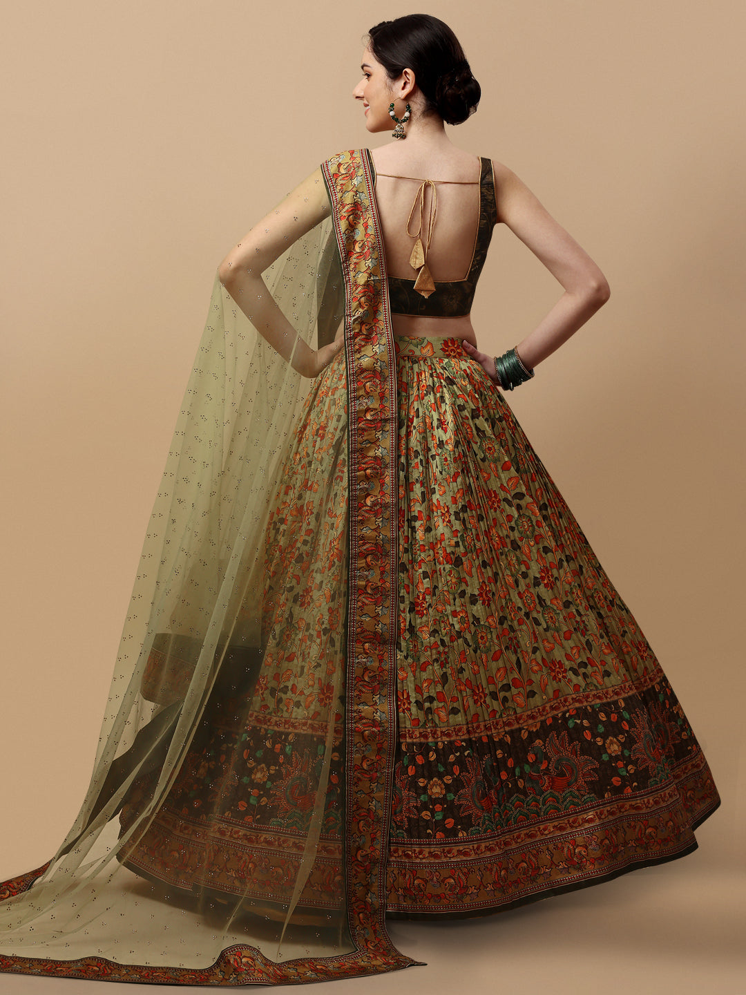 Ethnic Elegance: Kalamkari Lehenga with Digital Prints - qivii
