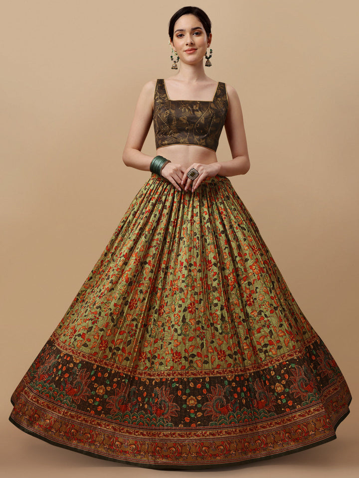 Ethnic Elegance: Kalamkari Lehenga with Digital Prints - qivii