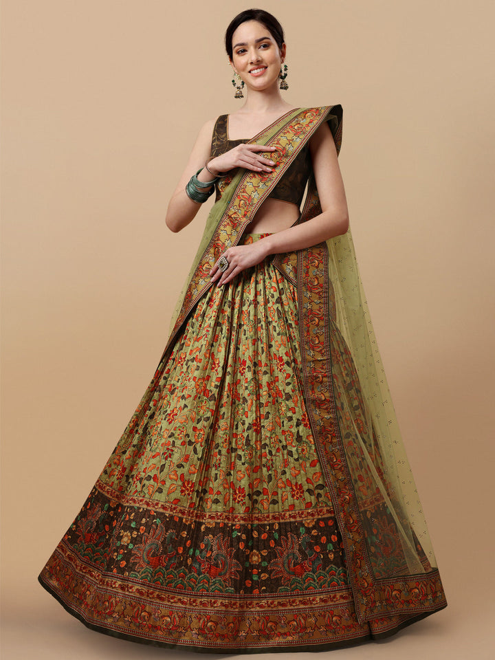 Ethnic Elegance: Kalamkari Lehenga with Digital Prints - qivii