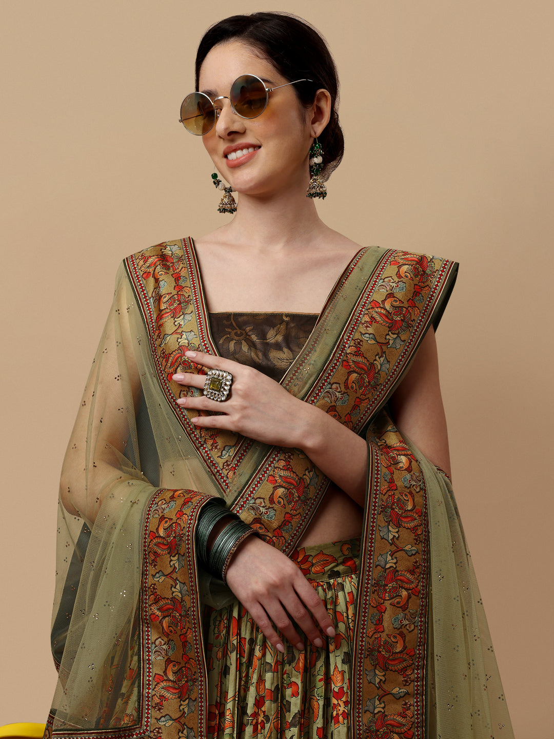 Ethnic Elegance: Kalamkari Lehenga with Digital Prints - qivii