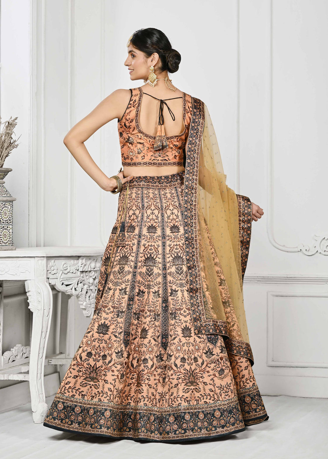 Dazzling Elegance: Swarovski Symphony Digital Print Lehenga - qivii