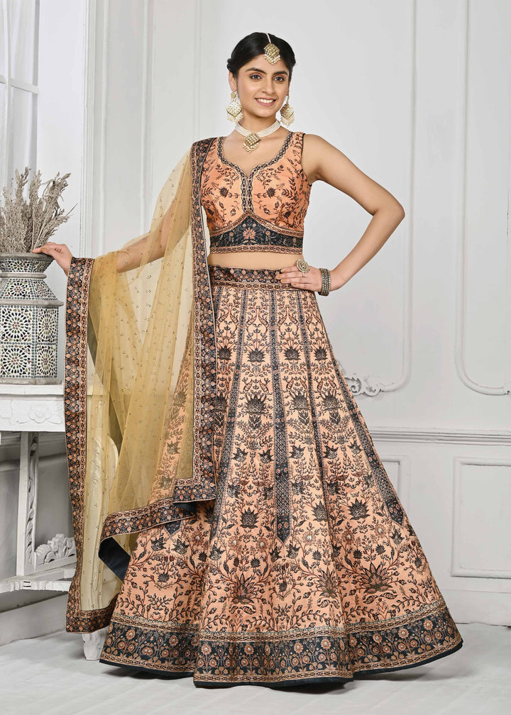 Dazzling Elegance: Swarovski Symphony Digital Print Lehenga - qivii