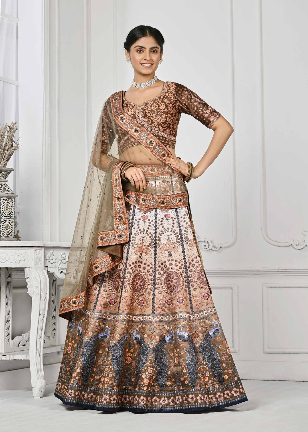 Dazzling Digital Dreams: Swarovski Crystal-Adorned Lehenga - qivii