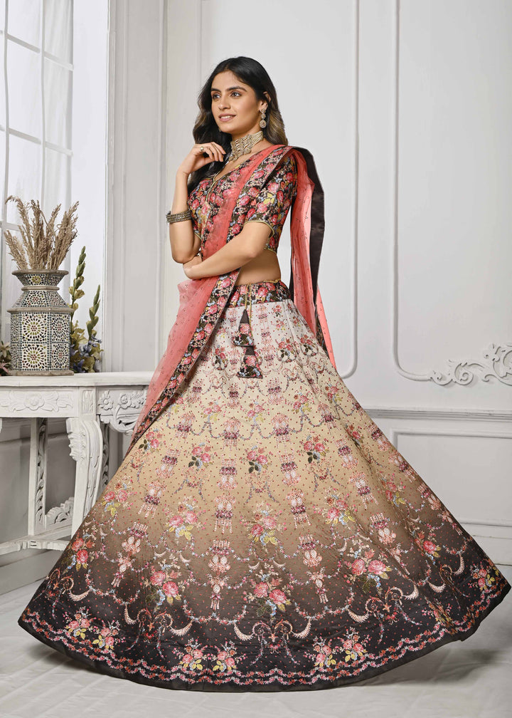 Crystal Elegance: Swarovski-Embellished Digital Print Lehenga - qivii