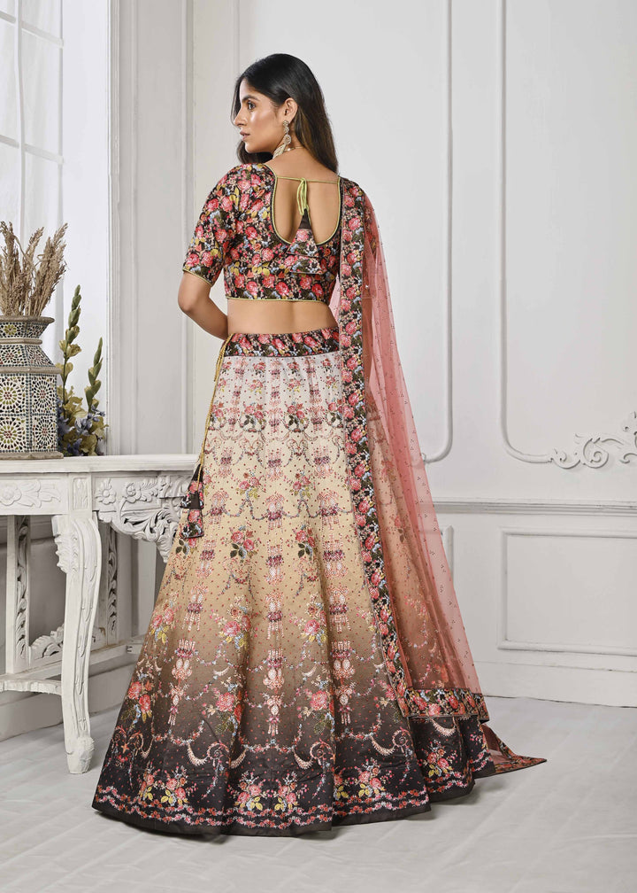 Crystal Elegance: Swarovski-Embellished Digital Print Lehenga - qivii