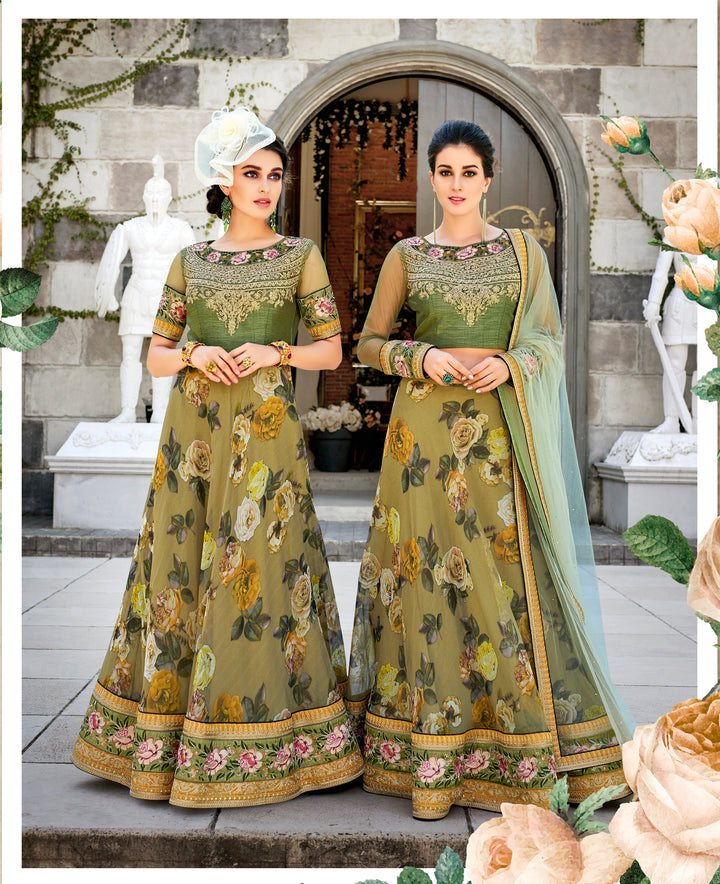 Pastel Perfection Organza Digital Print Lehenga - qivii