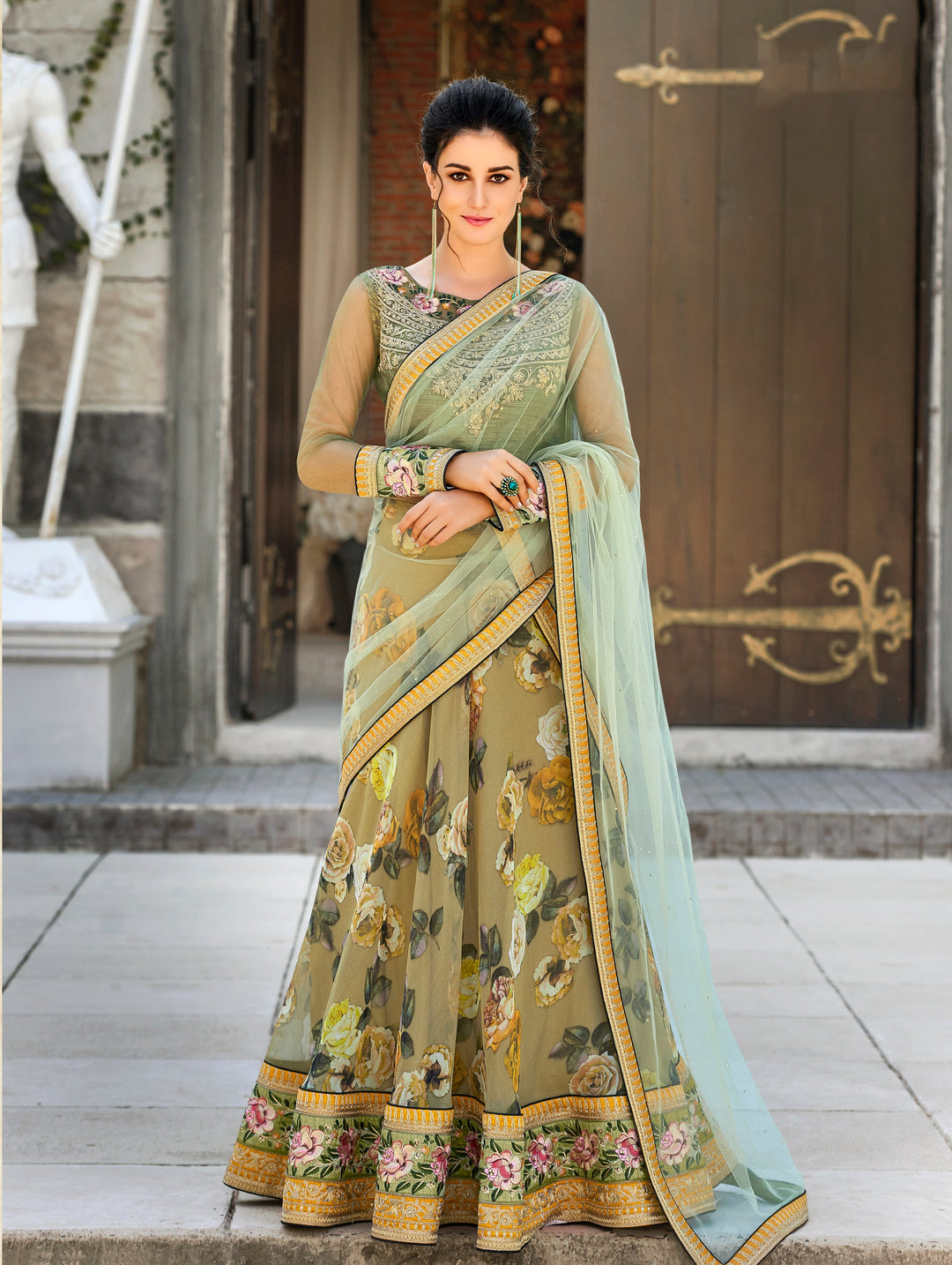 Pastel Perfection Organza Digital Print Lehenga - qivii