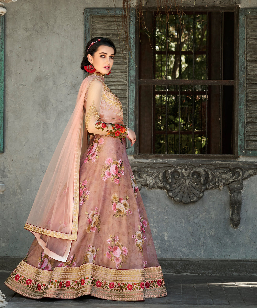 Enchanting Floral Dreams Organza Digital Print Lehenga - qivii