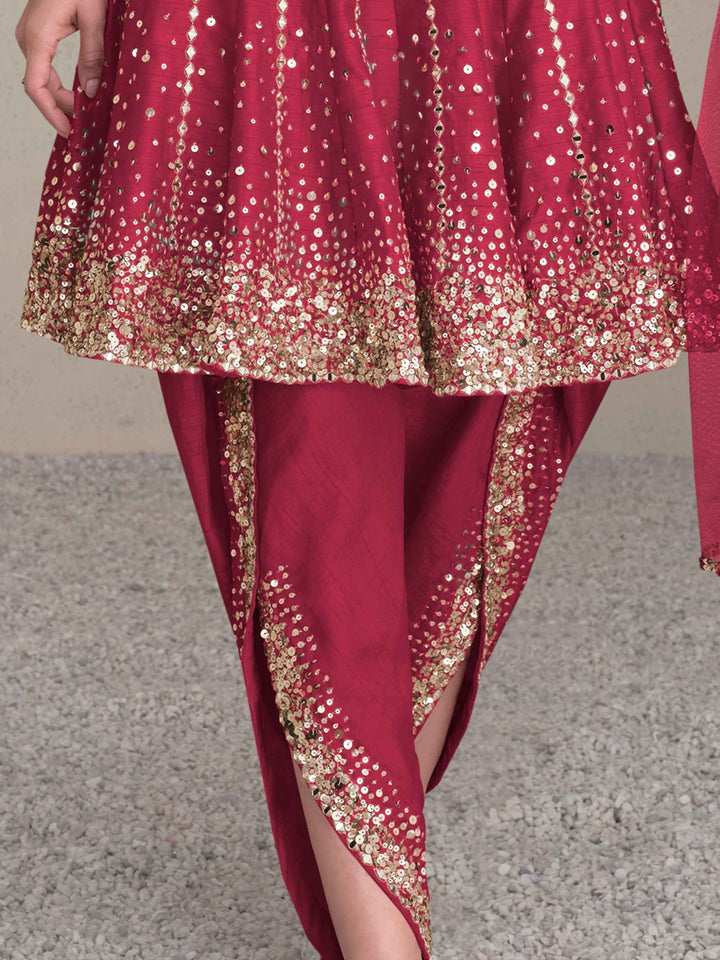 Attractive Pink Sequins Silk Designer Dhoti Suit With Dupatta for women