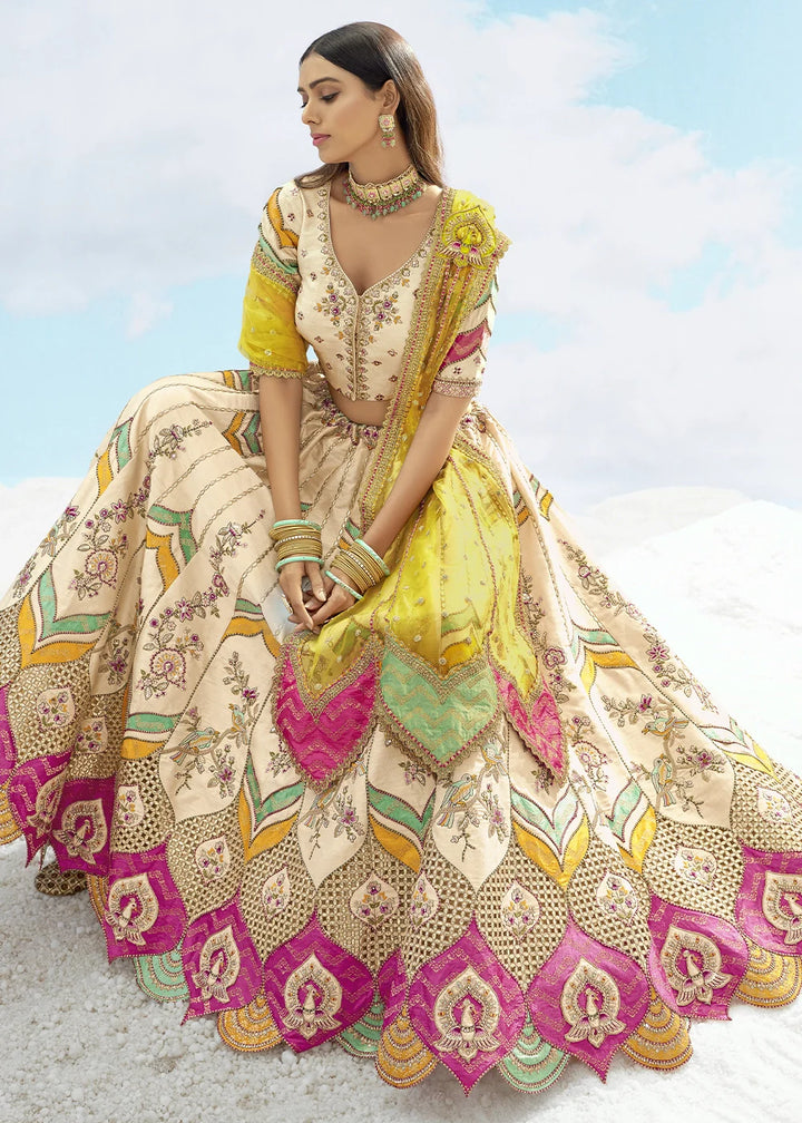 Patch & Cut Work Silk Embroidered Semi Stitched Lehenga Choli & Dupatta - qivii