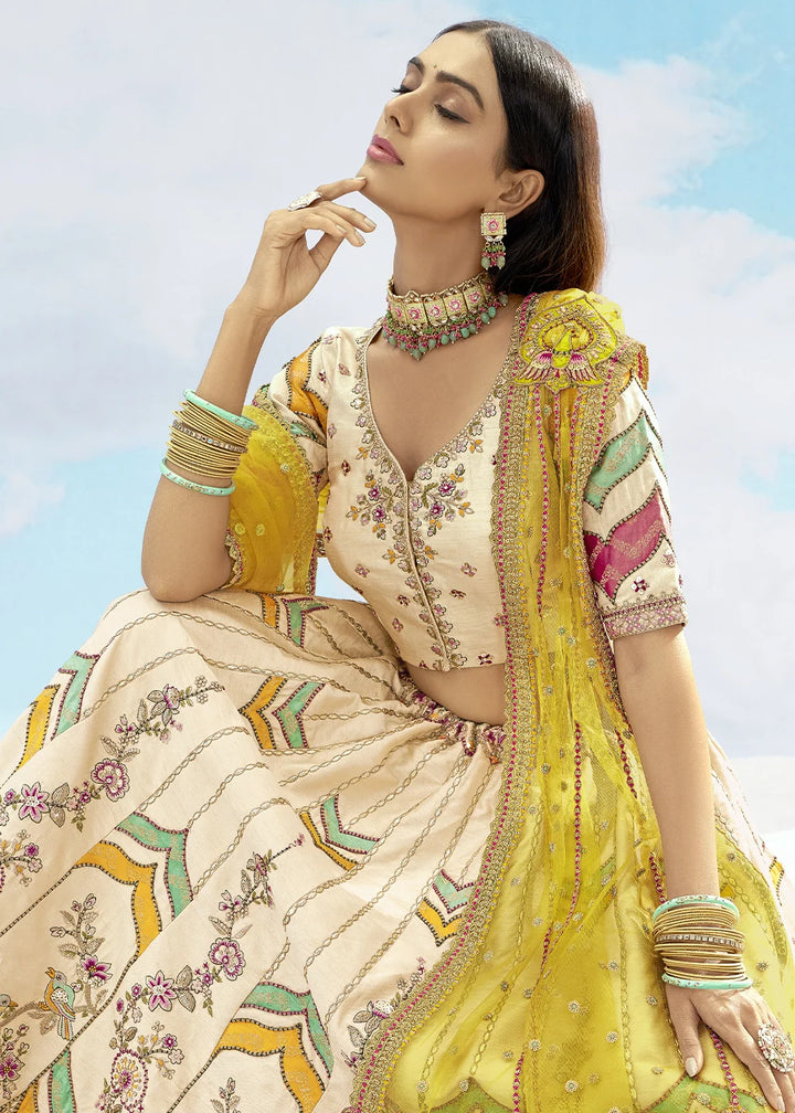 Patch & Cut Work Silk Embroidered Semi Stitched Lehenga Choli & Dupatta - qivii